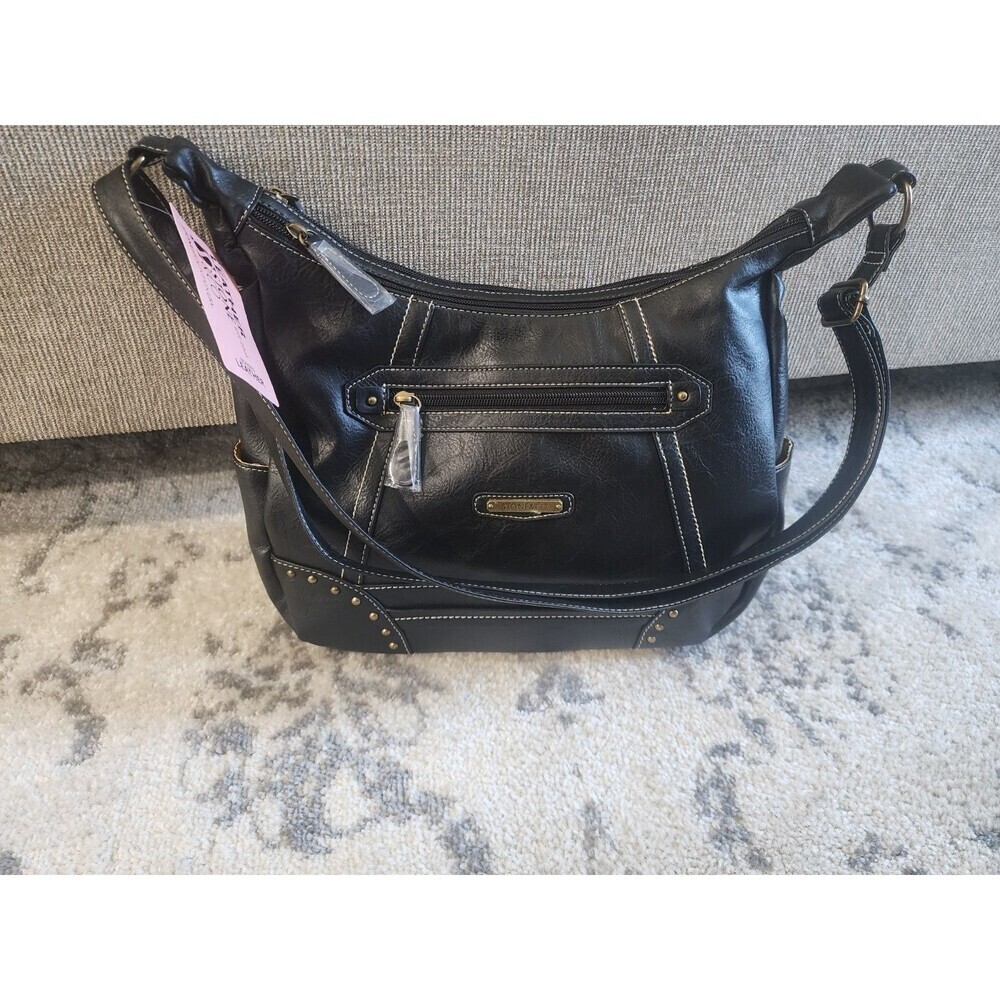 NEW Stone & Co. Multi-Pocket Hobo Shoulder Bag, Black, Leather Blend KYLIE 68559 - Picture 1 of 6